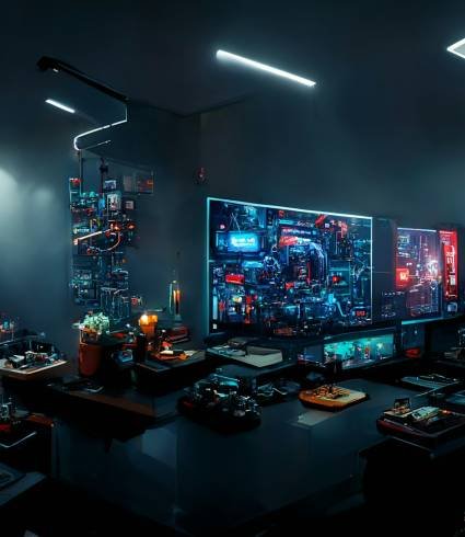 The hi-tech cyberpunk workspace - Digital Generate Image